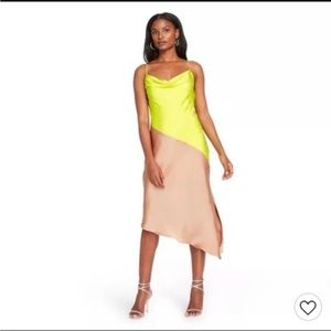 Cushnie Chartreuse & Tan Slip Dress
